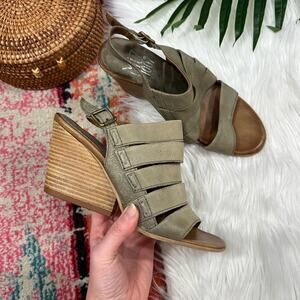 Miz Mooz Green Cut Out Sling Back Ankle Strap Leather Heeled Sandal 38 / 7.5-8